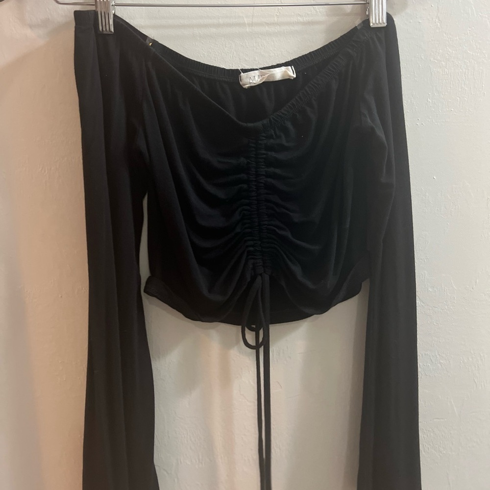 Black Ruched Long Sleeve Top